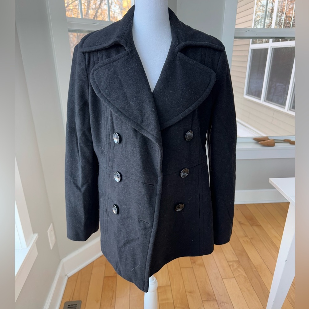London Fog Black Wool Blend Short Pea Coat Dress Jacket Size Medium